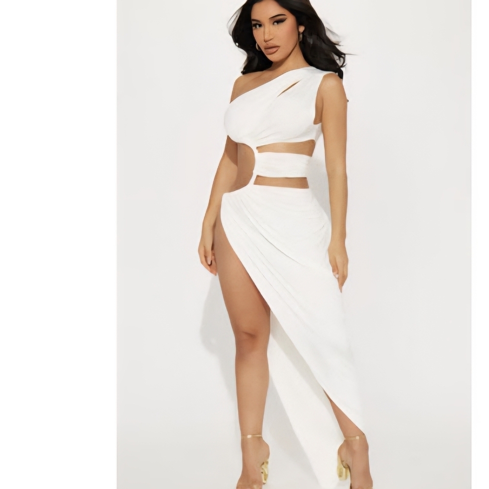 Fashion Nova White Asymmetrical Cutout Dress